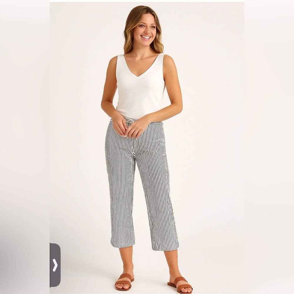 Talbots Seersucker Striped Cropped Pants Blue/White Sz. 6 NWT